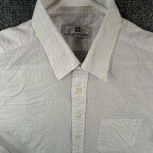 Pierre Balmain Button Up Men Long Sleeve Designer Striped White Point Size 16